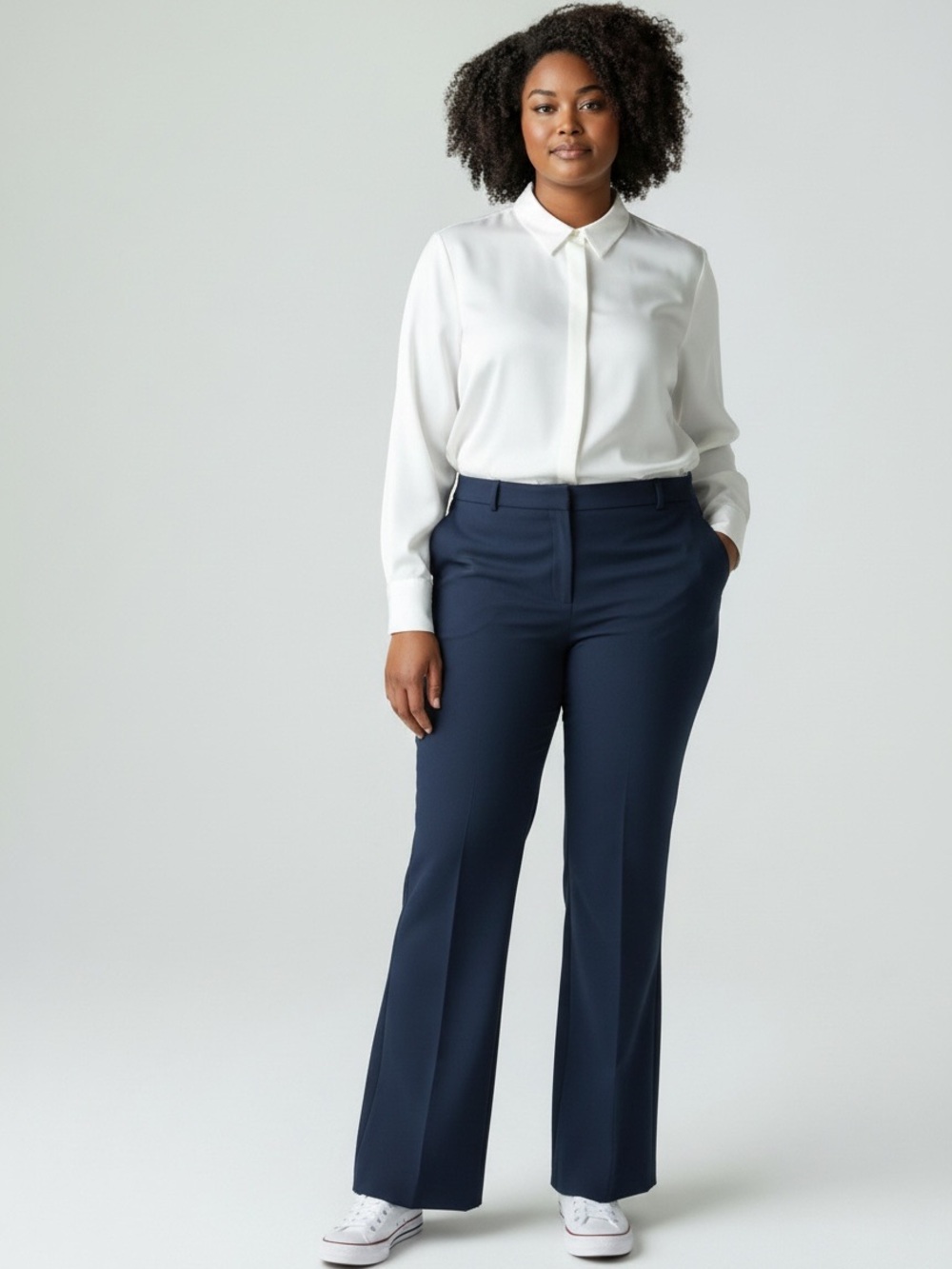 Worthington Curvy Fit Trousers Womens 16 Navy Blue Flat Front Dress Pants